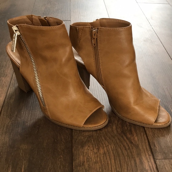 Express Shoes - Express 9 Tan Peep Toe Heeled Sandal Booties